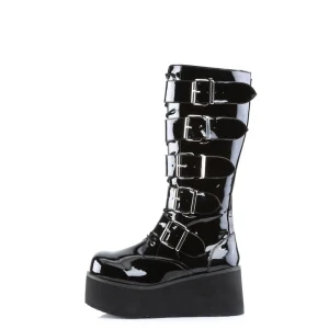Verni 8,5 cm TTRASH518 cyberpunk plateforme bottes hautes homme noir
