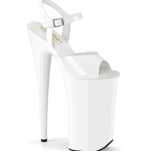 Verni blanc 25,5 cm BEYOND-009 talons très hauts - chaussures plateforme extrême