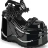 Verni Noir 15 cm DemoniaCult WAVE-20 lolita sandale talon compensé plateforme