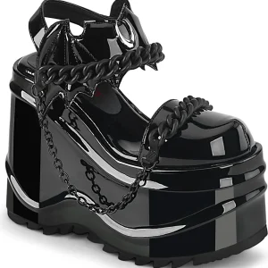 Verni Noir 15 cm DemoniaCult WAVE-20 lolita sandale talon compensé plateforme