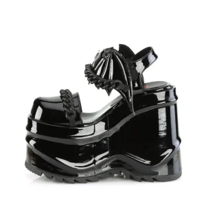 Verni Noir 15 cm DemoniaCult WAVE-20 lolita sandale talon compensé plateforme
