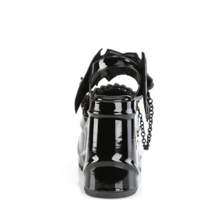 Verni Noir 15 cm DemoniaCult WAVE-20 lolita sandale talon compensé plateforme