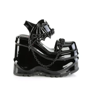 Verni Noir 15 cm DemoniaCult WAVE-20 lolita sandale talon compensé plateforme