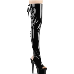Vernis 18 cm ADORE-3017 talons hauts bottes cuissardes bout ouvert avec lacets
