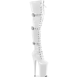 Vernis 25,5 cm BEYOND-3028 bottes cuissardes femme talons hauts avec boucles blanc