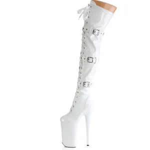 Vernis 25,5 cm BEYOND-3028 bottes cuissardes femme talons hauts avec boucles blanc