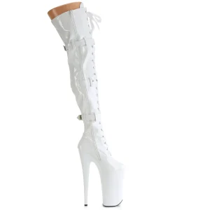 Vernis 25,5 cm BEYOND-3028 bottes cuissardes femme talons hauts avec boucles blanc