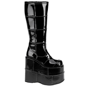 Vernis 18 cm cyberpunk bottes au genou homme plateforme extrême noir