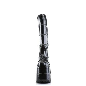 Vernis 18 cm cyberpunk bottes au genou homme plateforme extrême noir