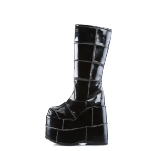 Vernis 18 cm cyberpunk bottes au genou homme plateforme extrême noir
