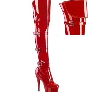 Vernis 15 cm DELIGHT-3018 bottes cuissardes femme talons hauts avec boucles rouges