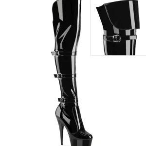 Vernis 15 cm DELIGHT-3018 bottes cuissardes femme talons hauts avec boucles noires