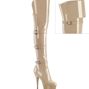 Vernis 15 cm DELIGHT-3018 bottes cuissardes femme talons hauts avec boucles beige