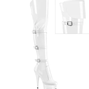 Vernis 15 cm DELIGHT-3018 bottes cuissardes femme talons hauts avec boucles blanc