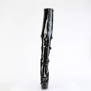 Vernis 15 cm DELIGHT-3018 bottes cuissardes femme talons hauts avec boucles noires