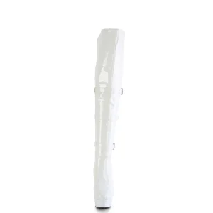 Vernis 15 cm DELIGHT-3018 bottes cuissardes femme talons hauts avec boucles blanc