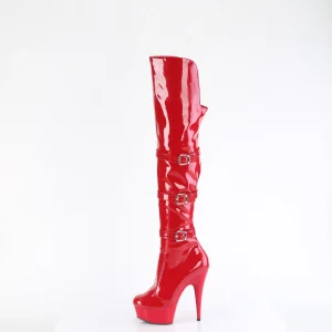 Vernis 15 cm DELIGHT-3018 bottes cuissardes femme talons hauts avec boucles rouges