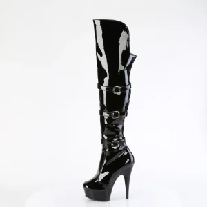 Vernis 15 cm DELIGHT-3018 bottes cuissardes femme talons hauts avec boucles noires