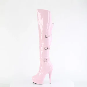 Vernis 15 cm DELIGHT-3018 bottes cuissardes femme talons hauts avec boucles rose