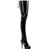 Vernis 15 cm DELIGHT-4017 talons hauts bottes cuissardes bout ouvert avec lacets