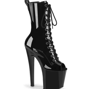 Vernis 19 cm ENCHANT-1041 bottines à talons bout ouvert noires
