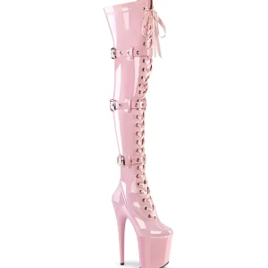 Vernis 20 cm FLAMINGO-3028 bottes cuissardes femme talons hauts avec boucles rose