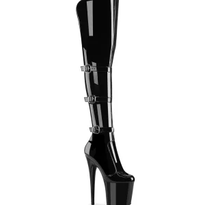 Vernis 20 cm FLAMINGO-3018 bottes cuissardes femme talons hauts avec boucles noires