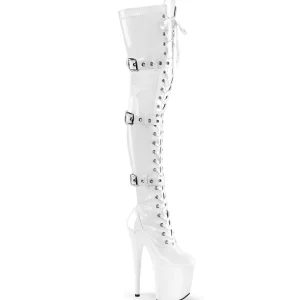 Vernis 20 cm FLAMINGO-3028 bottes cuissardes femme talons hauts avec boucles blanc