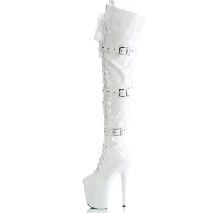 Vernis 20 cm FLAMINGO-3028 bottes cuissardes femme talons hauts avec boucles blanc