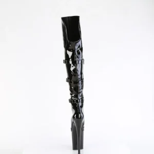 Vernis 20 cm FLAMINGO-3018 bottes cuissardes femme talons hauts avec boucles noires