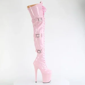 Vernis 20 cm FLAMINGO-3028 bottes cuissardes femme talons hauts avec boucles rose