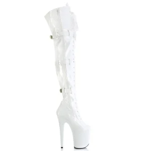 Vernis 20 cm FLAMINGO-3028 bottes cuissardes femme talons hauts avec boucles blanc