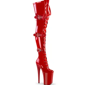 Vernis 23 cm INFINITY-3028 bottes cuissardes femme talons hauts avec boucles rouges