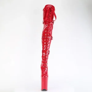 Vernis 23 cm INFINITY-3028 bottes cuissardes femme talons hauts avec boucles rouges