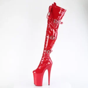 Vernis 23 cm INFINITY-3028 bottes cuissardes femme talons hauts avec boucles rouges
