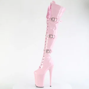 Vernis 23 cm INFINITY-3028 bottes cuissardes femme talons hauts avec boucles rose