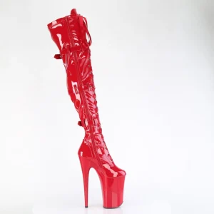 Vernis 23 cm INFINITY-3028 bottes cuissardes femme talons hauts avec boucles rouges