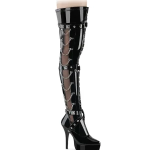 Vernis 13,5 cm plateforme bottes overknee femme avec chaînes