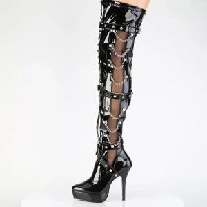 Vernis 13,5 cm plateforme bottes overknee femme avec chaînes