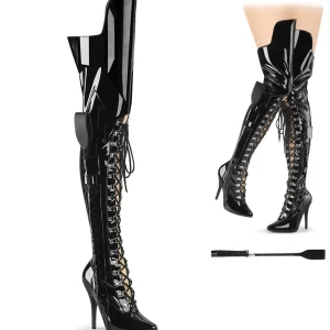 Vernis 13 cm SEDUCE-3082 bottes cuissardes femme talons hauts avec lacets