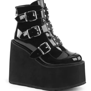Vernis 14 cm SWING-105 plateforme bottines femmes avec boucles noir
