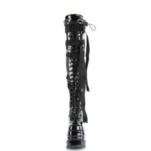 Vernis 15 cm WAVE-315 Plateforme cuissardes et genoux talon compensé noires
