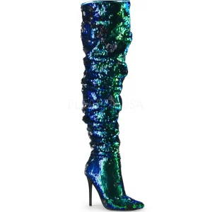 Vert Paillettes 13 cm COURTLY-3011 bottes cuissardes pleaser