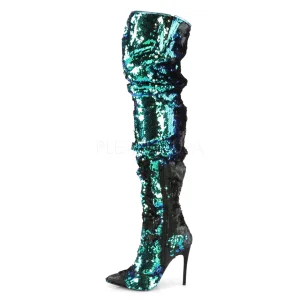 Vert Paillettes 13 cm COURTLY-3011 bottes cuissardes pleaser