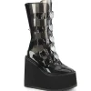 Vinyle 14 cm SWING-C plateforme bottes femme hauteur mollet à boucles noir