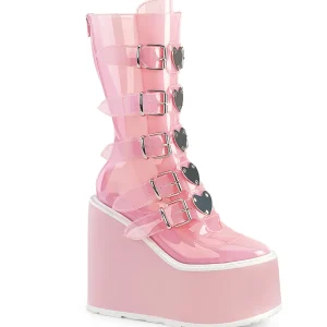 Vinyle 14 cm SWING-C plateforme bottes femme hauteur mollet à boucles rose