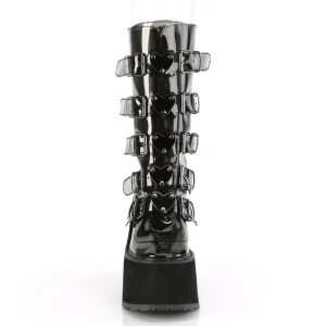 Vinyle 14 cm SWING-C plateforme bottes femme hauteur mollet à boucles noir