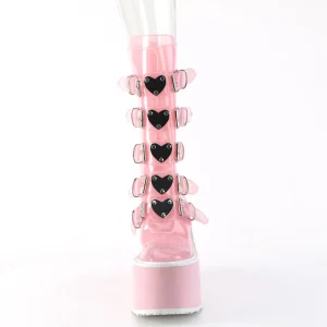 Vinyle 14 cm SWING-C plateforme bottes femme hauteur mollet à boucles rose