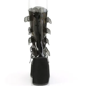 Vinyle 14 cm SWING-C plateforme bottes femme hauteur mollet à boucles noir
