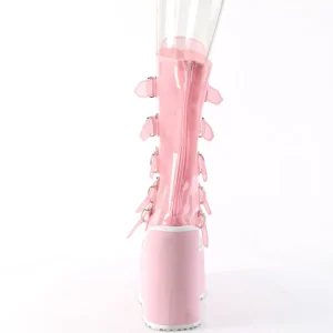 Vinyle 14 cm SWING-C plateforme bottes femme hauteur mollet à boucles rose